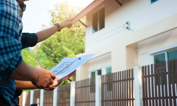 person holding blueprint and pointing at house -exterior home remodel