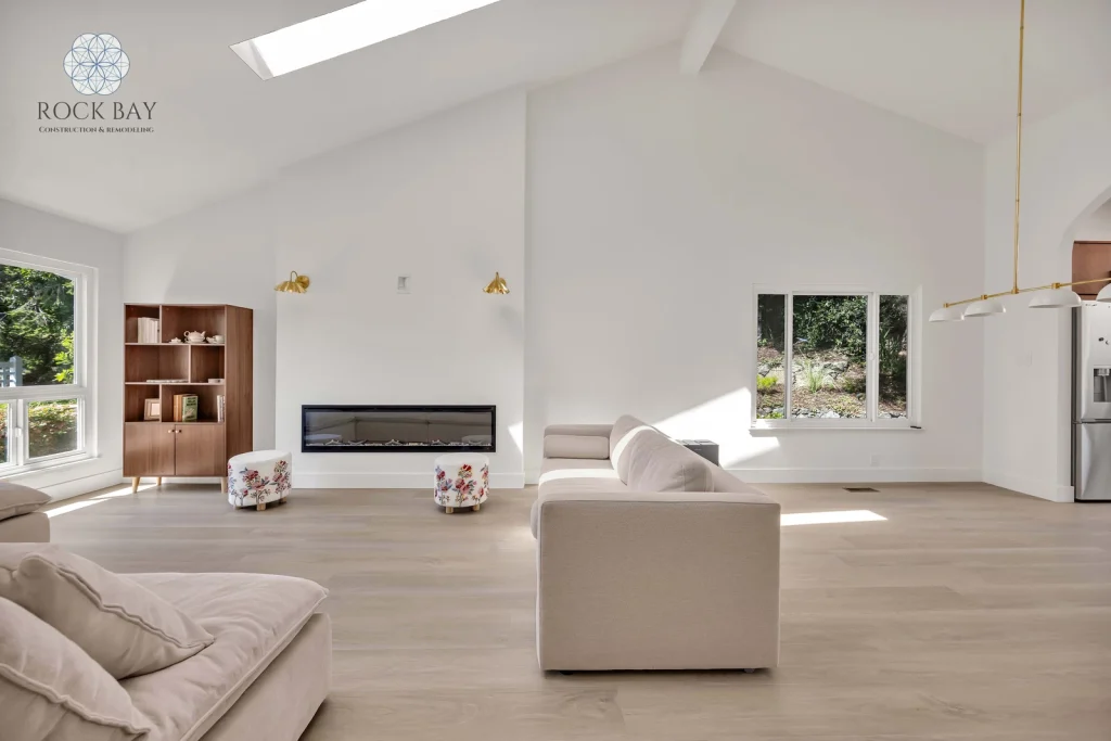 Complete home remodel vaulted living room fireplace