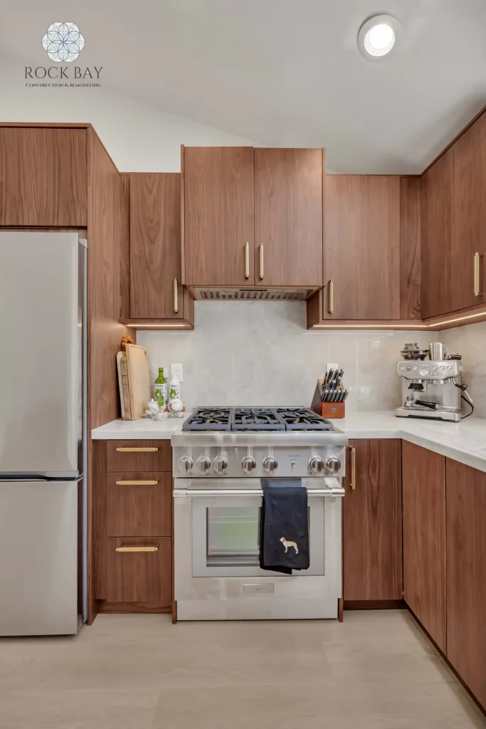 Kitchen remodel wood cabinetry stainless range