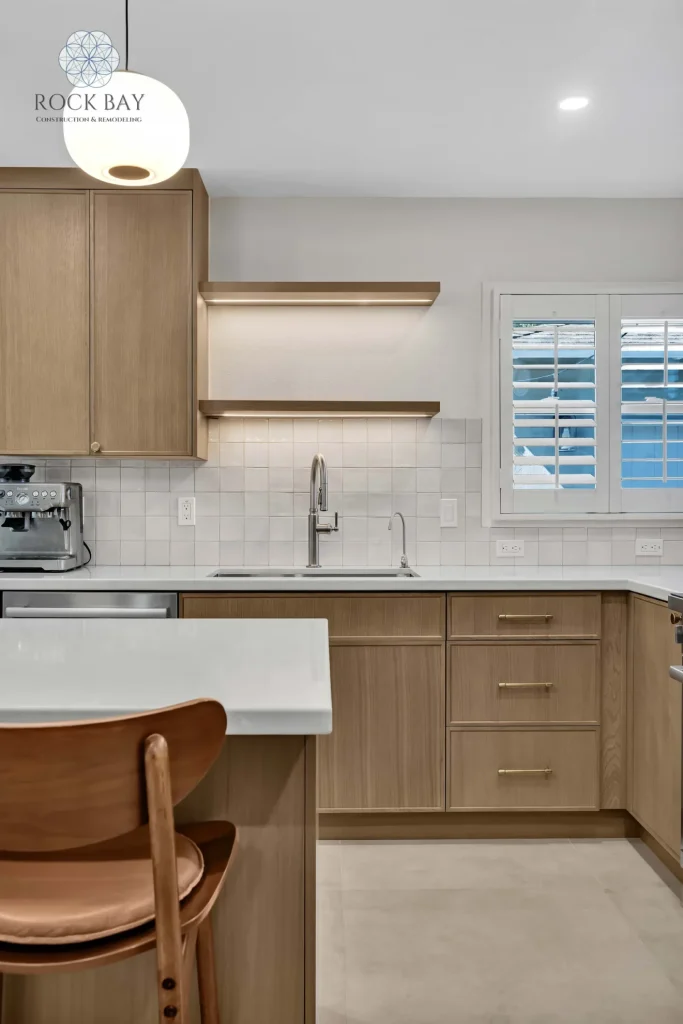 Full kitchen remodel farmhouse sink floating shelves
