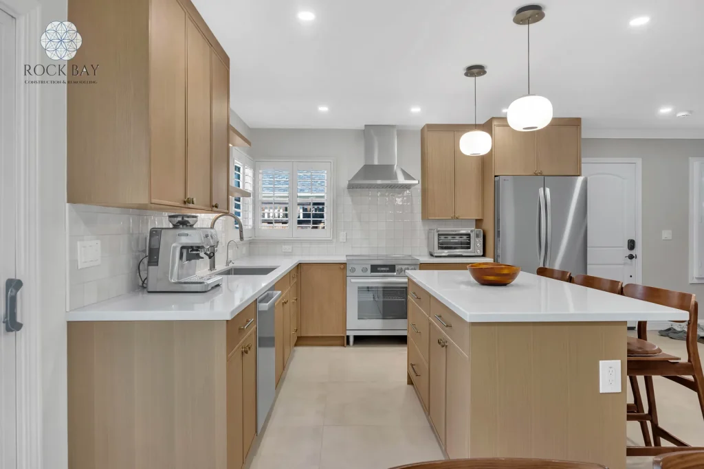 Full kitchen remodel light wood cabinets island